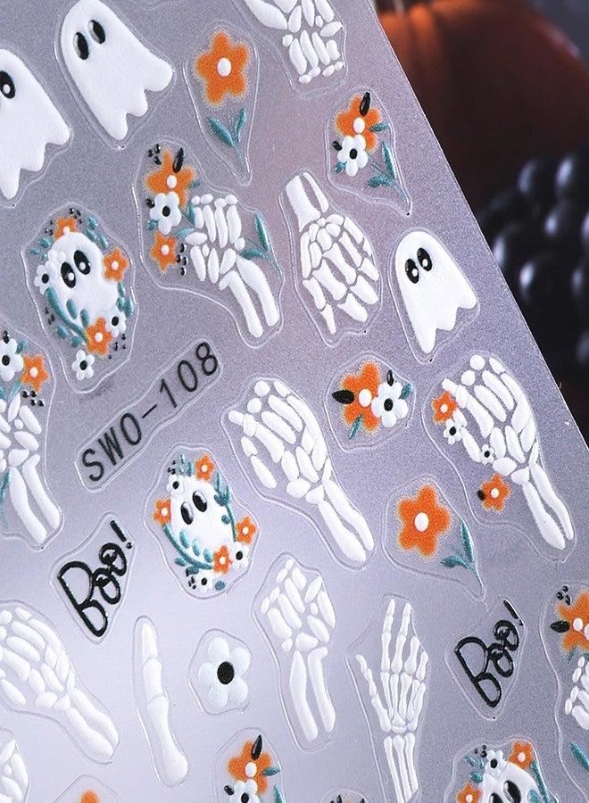 NSSHEL 4 Sheets Halloween Nail Art Stickers Self-Adhesive Cute Little Ghost & Black Cat Designs Cartoon Bat DIY Spider Web Nail Art Decals Stickers Supplies for Women Halloween Nails Art Decoration - Image 2