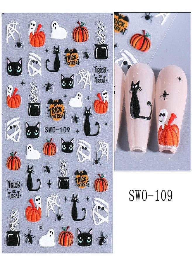 NSSHEL 4 Sheets Halloween Nail Art Stickers Self-Adhesive Cute Little Ghost & Black Cat Designs Cartoon Bat DIY Spider Web Nail Art Decals Stickers Supplies for Women Halloween Nails Art Decoration - Image 5