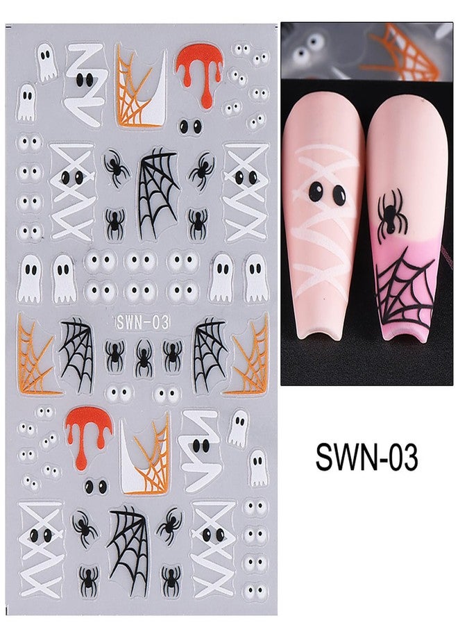 NSSHEL 4 Sheets Halloween Nail Art Stickers Self-Adhesive Cute Little Ghost & Black Cat Designs Cartoon Bat DIY Spider Web Nail Art Decals Stickers Supplies for Women Halloween Nails Art Decoration - Image 4