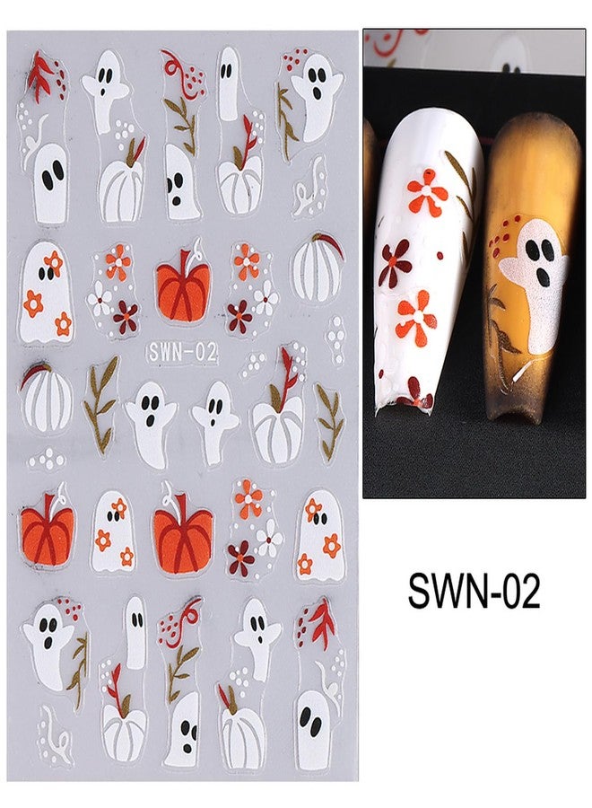 NSSHEL 4 Sheets Halloween Nail Art Stickers Self-Adhesive Cute Little Ghost & Black Cat Designs Cartoon Bat DIY Spider Web Nail Art Decals Stickers Supplies for Women Halloween Nails Art Decoration - Image 3