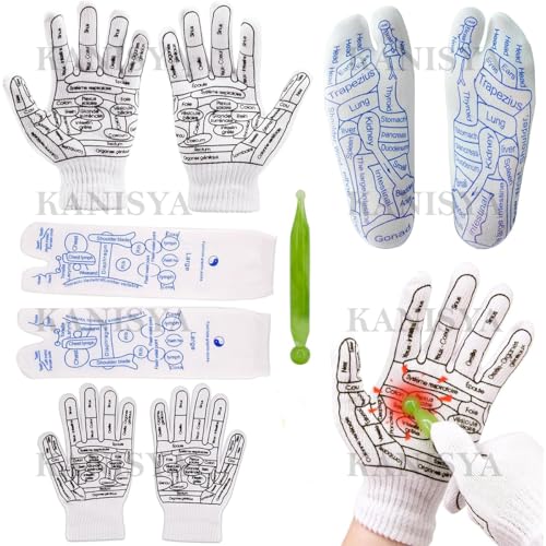 KANISYA Acupressure Socks and Gloves with Massage Stick Tool Set, Trigger Point Hand Spa Reflexology Tools and Foot Massager with Massage Rod for Women and Men Tired Relieve - Image 1