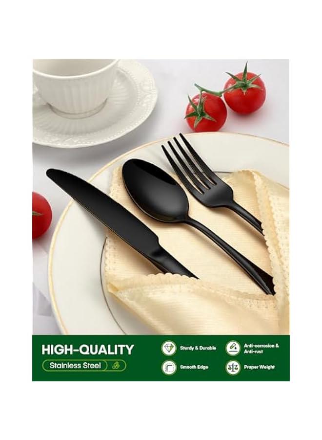 20 Piece Black Silverware Set, Stainless Steel Flatware Set for 4 Food Grade Cutlery Utensil Set Include Knife Fork Spoon Mirror Polished Dishwasher Safe - Image 3