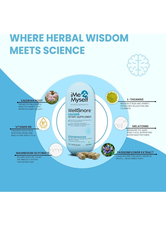 iMeMyself Wellsnore 90 Vegan Capsules | Natural Sleep & Relaxation Support Blend With Plant-Based & Nutrients - Image 5