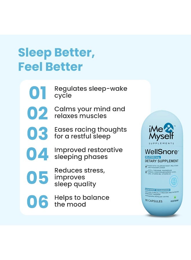 iMeMyself Wellsnore 90 Vegan Capsules | Natural Sleep & Relaxation Support Blend With Plant-Based & Nutrients - Image 3