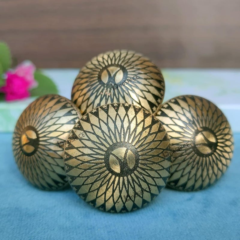 BnoSpace BnoSpace Gold Floral Etched Brass Cabinet Knobs for Cupboard Doors Drawers and Pulls Set of 4  - Image 4