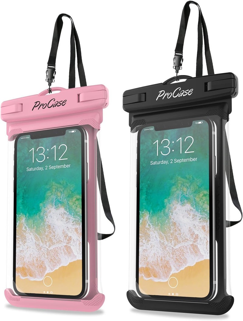 Procase 2 Pack Waterproof Phone Pouch, Underwater Phone Case Up to 7", Dry Bag for iPhone 17 Air 16 15 14 13 Pro Plus Max, Galaxy S24 S23 S22 Ultra Pixel, Beach Essentials -Pink & Black - Image 1