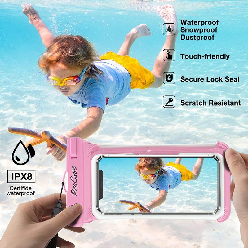 Procase 2 Pack Waterproof Phone Pouch, Underwater Phone Case Up to 7", Dry Bag for iPhone 17 Air 16 15 14 13 Pro Plus Max, Galaxy S24 S23 S22 Ultra Pixel, Beach Essentials -Pink & Black - Image 3