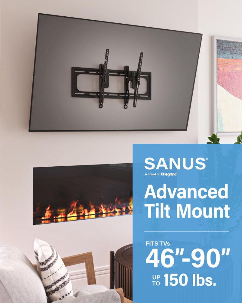 SANUS Preferred Extendable Tilt TV Wall Mount for 42 to 90 inch Screens up to 150lbs - 5.7â€ Extension Provides Max 12 deg Tilt to Reduce Glare - Easy DIY Install w/Included Hardware - SLT4-B1 - Image 2