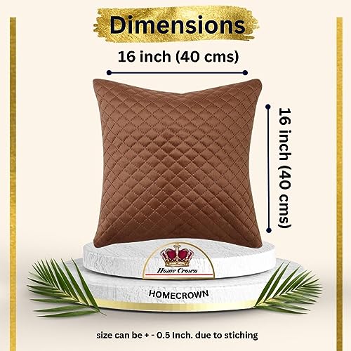 HOMECROWN Soft Quilted Velvet Cushion Covers - 16 X 16 Inch, Set Of 5 (Brown), 250 TC - Image 2