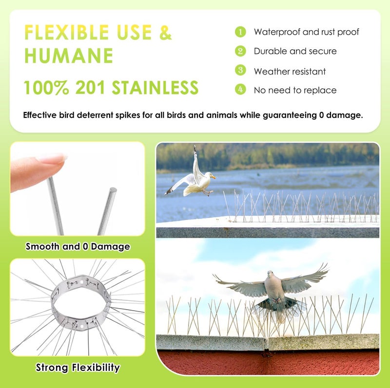 Valibe Pigeon Spikes Stainless Steel Bird Spikes for Outside to Keep Birds Away 49 Pack 40ft Coverage Bird Deterrent Spikes Wire Prevention Spikes for Small Bird Squirrel for Fence Roof Blacony - Image 3