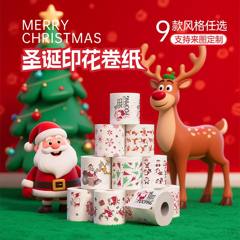 Colorful Cartoon Christmas Paper Printed Hand Towels Household Full Box Affordable Toilet Paper Toilet Paper Roll - Image 5