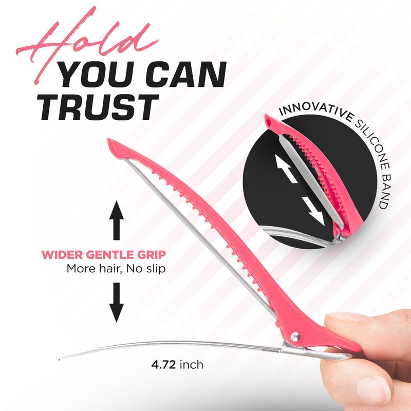 Fagaci Firm Grip Hair Clips with Silicone Band - Duckbill Sectioning and Styling Clips, Durable Alligator Clips for Women's Hair, Long Duck Billed Salon Clips - Image 4