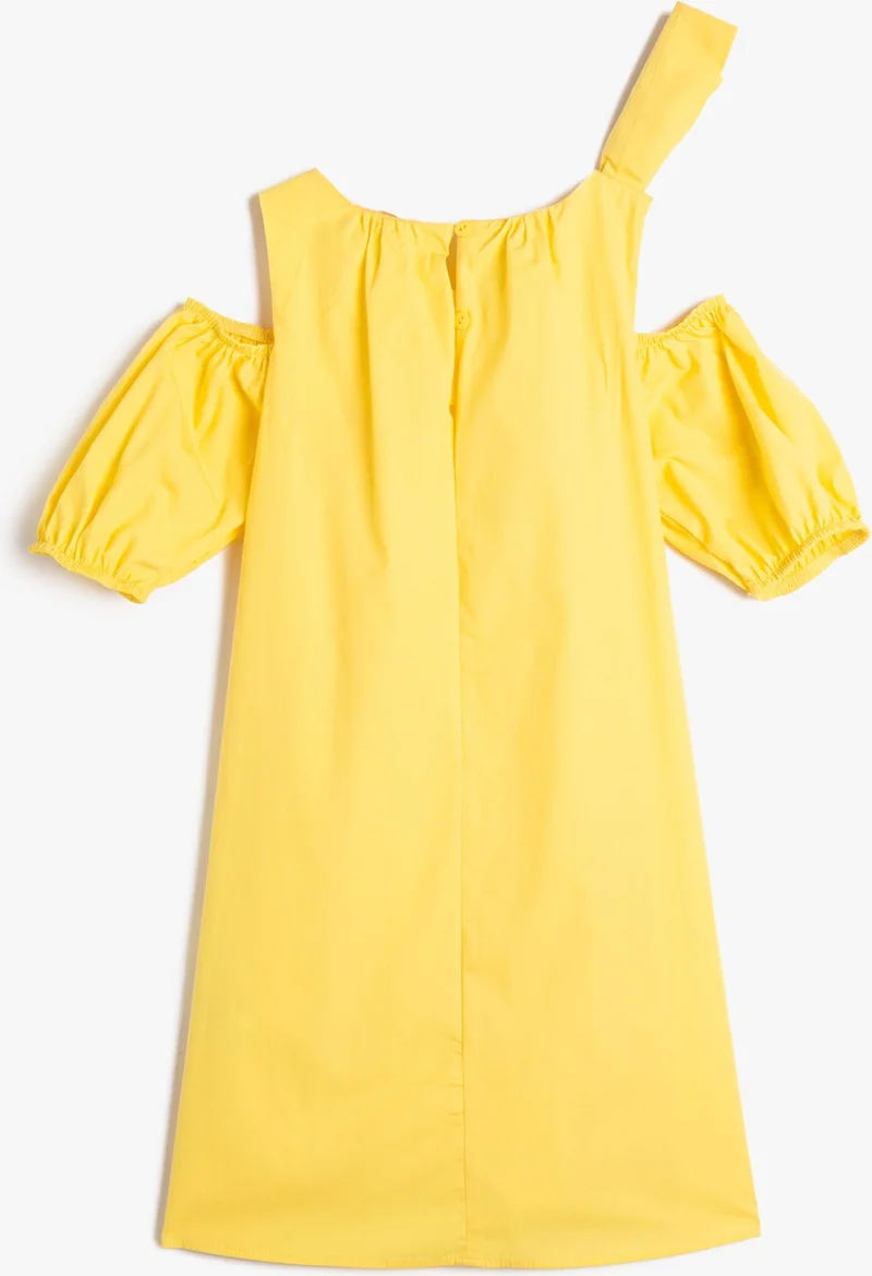 كوتون Dress Bow Detailed Window Detailed Round Neck Cotton