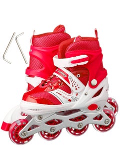 POWER Adjustable Roller Skate Shoes LED Light Single Row Wheels, Red/White - Size Meduim 35-38  - Image 1