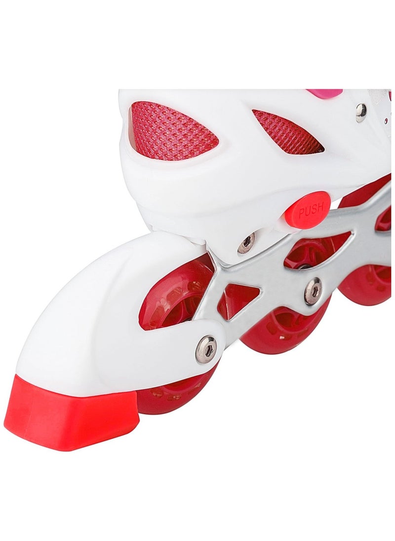 POWER - Adjustable Roller Skate Shoes LED Light Single Row Wheels, Red/White - Size Meduim 35-38 - Image 1