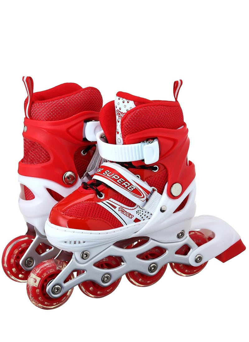 POWER - Adjustable Roller Skate Shoes LED Light Single Row Wheels, Red/White - Size Meduim 35-38 - Image 1