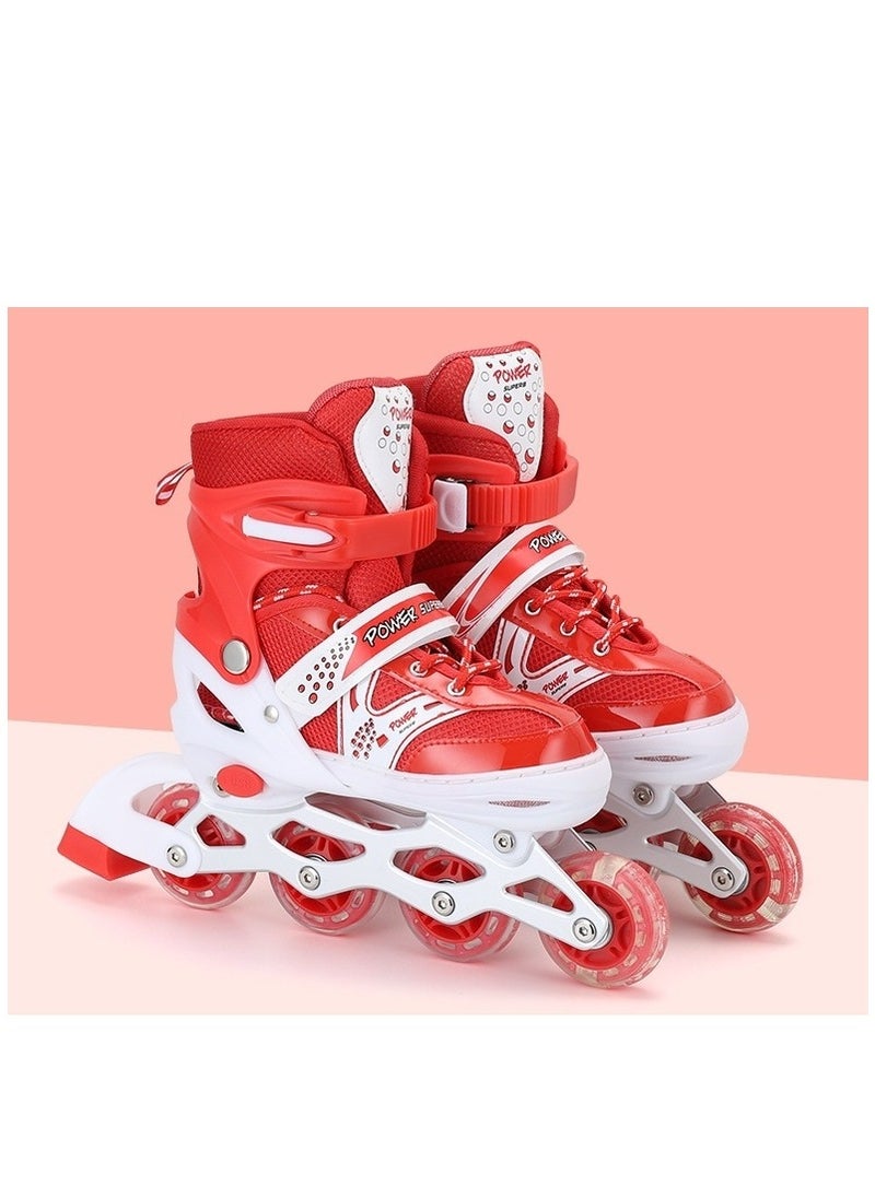 POWER - Adjustable Roller Skate Shoes LED Light Single Row Wheels, Red/White - Size Meduim 35-38 - Image 1