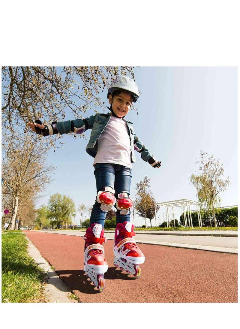 POWER - Adjustable Roller Skate Shoes LED Light Single Row Wheels, Red/White - Size Meduim 35-38 - Image 1