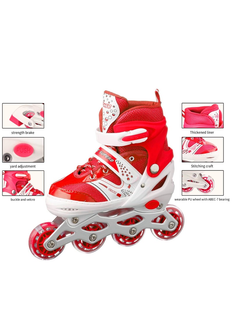 POWER - Adjustable Roller Skate Shoes LED Light Single Row Wheels, Red/White - Size Meduim 35-38 - Image 1