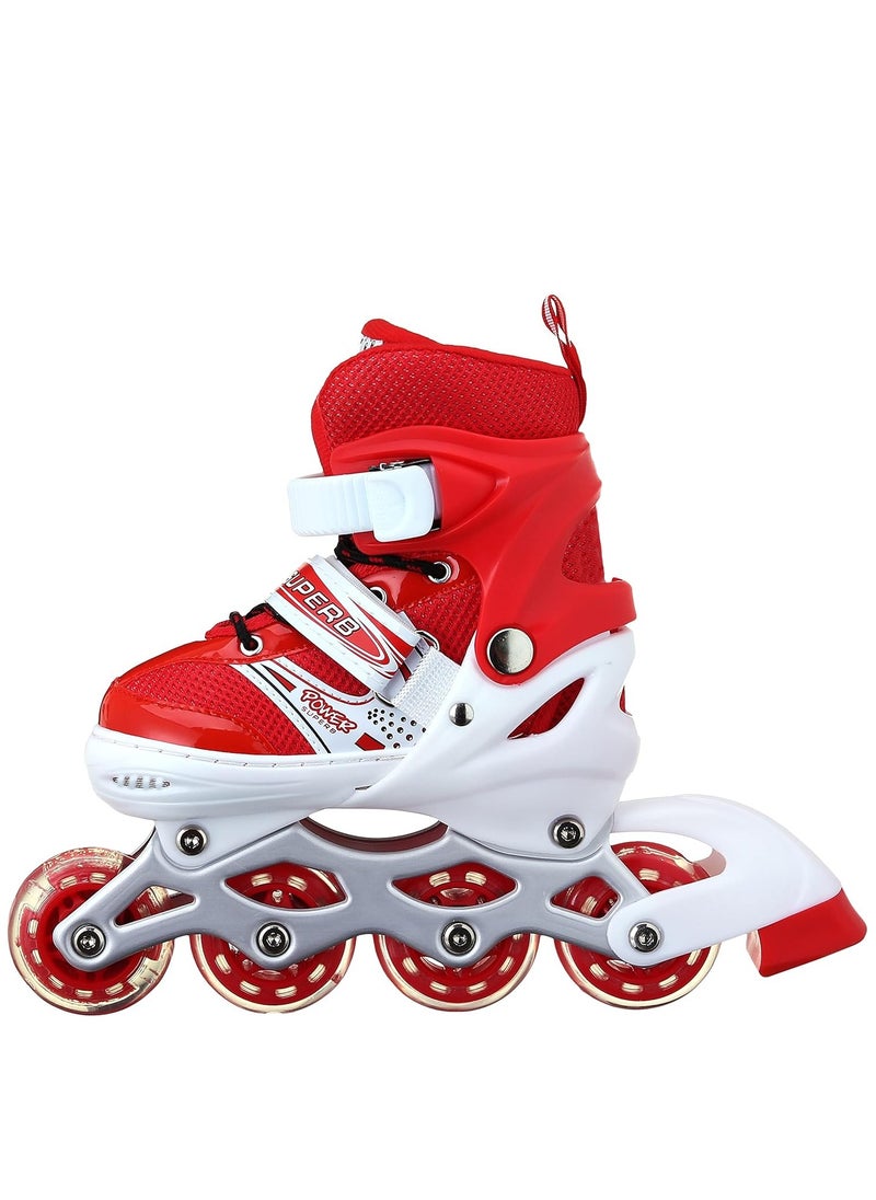 POWER - Adjustable Roller Skate Shoes LED Light Single Row Wheels, Red/White - Size Meduim 35-38 - Image 1