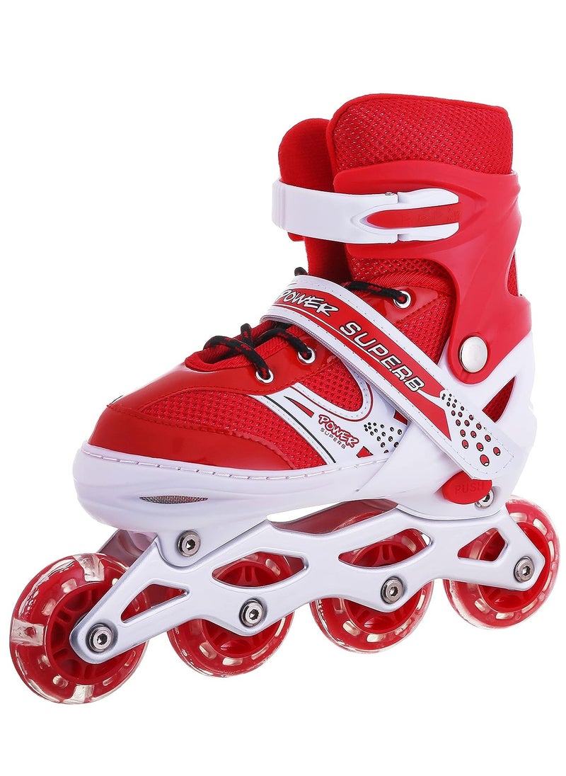 POWER - Adjustable Roller Skate Shoes LED Light Single Row Wheels, Red/White - Size Meduim 35-38 - Image 1