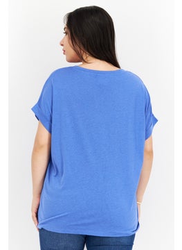 NAH/ Studio Women Crew Neck Short Sleeve Plain T Shirt, Blue  - Image 3