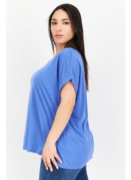 NAH/ Studio Women Crew Neck Short Sleeve Plain T Shirt, Blue  - Image 4