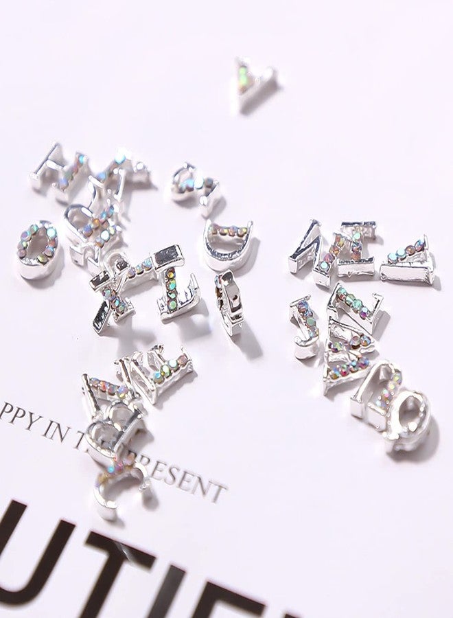 JERCLITY 52pcs 3D Metal Silver English Capital Letters Nail Charms Studs Alloy Rhinestone Nail Charms for Nails Silver Alphabet Stickers for Women Nail Art - Image 4