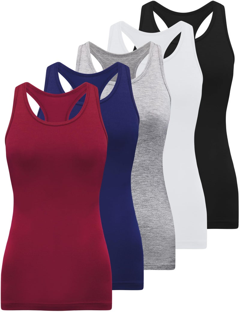 BQTQ 5 Pack Racerback Tank Tops for Women Sleeveless Workout Tank Top Ladies Undershirts Womens Tanks Tops, Black, White, Gray, Dark Red, Navy,L - Image 1