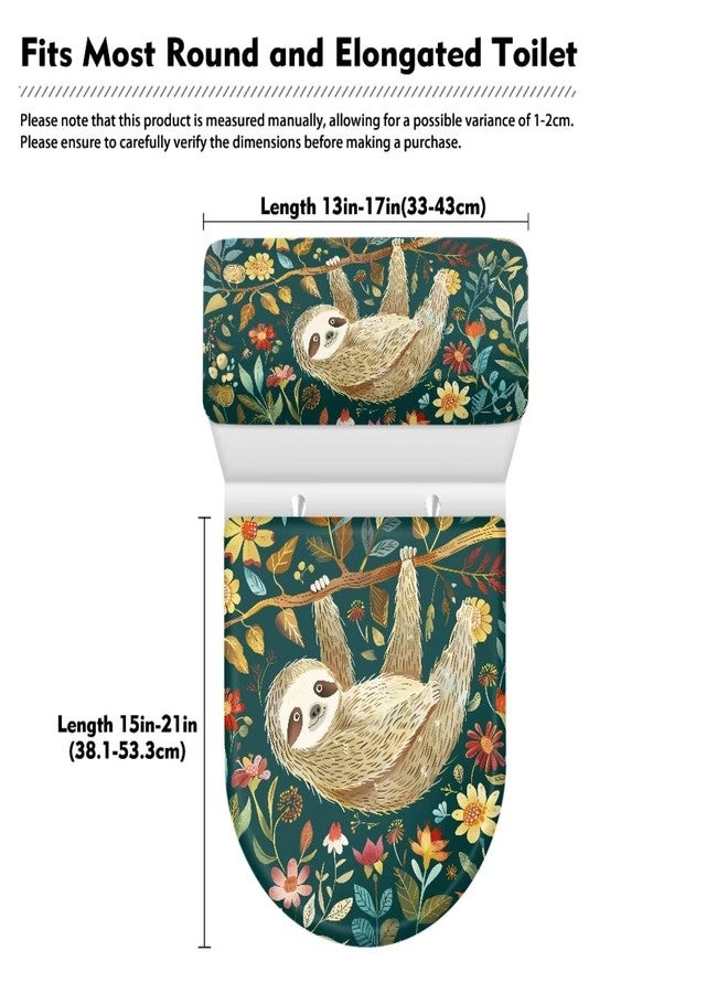 GLENLCWE Cute Sloth Toilet Cover Set 2 Pack Set Animal Toilet Seat Covers for Bathroom Green Bath Tank Cover Lid Cover Oval Home Decoration - Image 5
