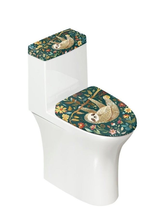 GLENLCWE Cute Sloth Toilet Cover Set 2 Pack Set Animal Toilet Seat Covers for Bathroom Green Bath Tank Cover Lid Cover Oval Home Decoration - Image 1
