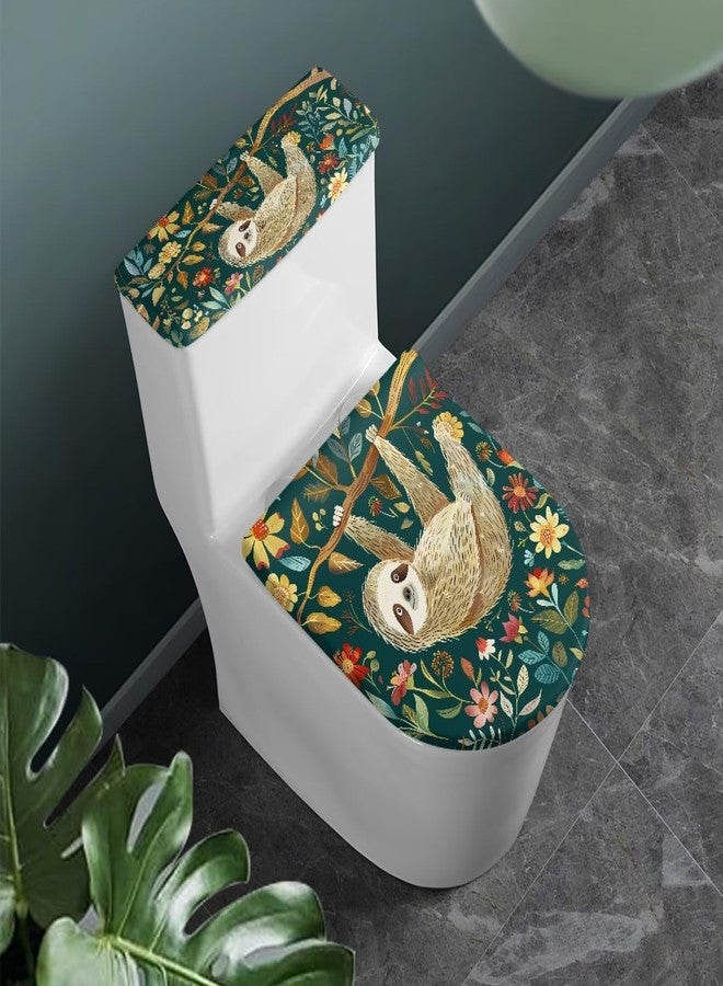 GLENLCWE Cute Sloth Toilet Cover Set 2 Pack Set Animal Toilet Seat Covers for Bathroom Green Bath Tank Cover Lid Cover Oval Home Decoration - Image 2