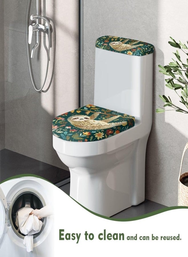 GLENLCWE Cute Sloth Toilet Cover Set 2 Pack Set Animal Toilet Seat Covers for Bathroom Green Bath Tank Cover Lid Cover Oval Home Decoration - Image 4