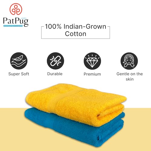 PatPug 100% Indian Ultra Soft Cotton 500 GSM Highly Absorbent, Fade Resistant, Quick Drying Large Bath Towel (Turquoise Blue and Sunrise Yellow) - Image 5