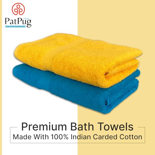 PatPug 100% Indian Ultra Soft Cotton 500 GSM Highly Absorbent, Fade Resistant, Quick Drying Large Bath Towel (Turquoise Blue and Sunrise Yellow) - Image 3