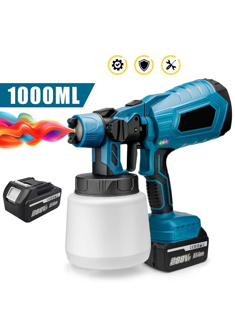 WALALLA 1000ML Cordless Electric Spray Gun High Power Paint Sprayer Auto Furniture Steel Coating Airbrush for Furniture/Cabinets/Fence/Walls/Door,One battery - Image 1