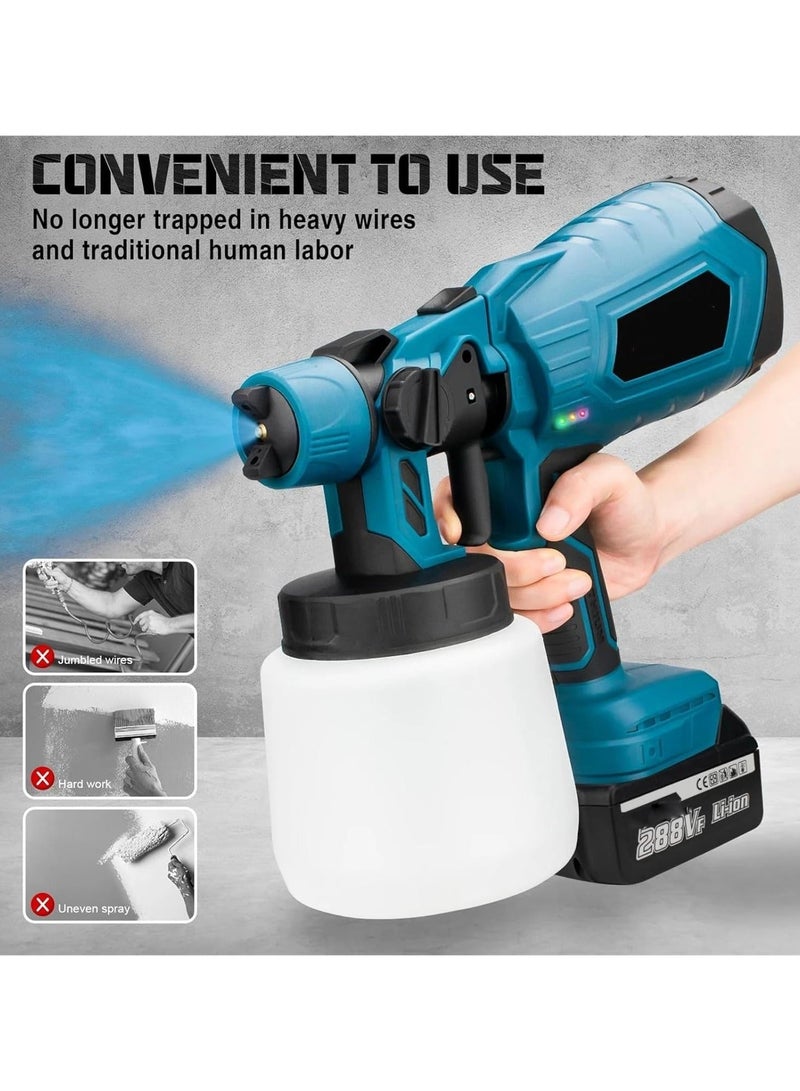 WALALLA 1000ML Cordless Electric Spray Gun High Power Paint Sprayer Auto Furniture Steel Coating Airbrush for Furniture/Cabinets/Fence/Walls/Door,One battery - Image 3