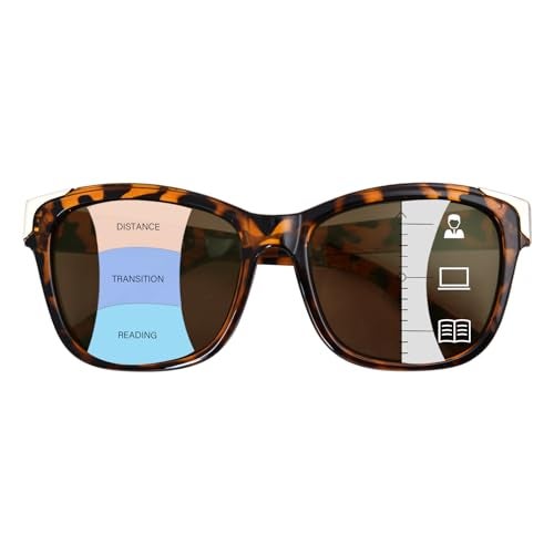 FONHCOO Progressive Multifocal Sunglasses for Women, Square No Line Reading Sunglasses Outdoor Sun Readers UV400 Protection (Tortoise 2.5) - Image 1