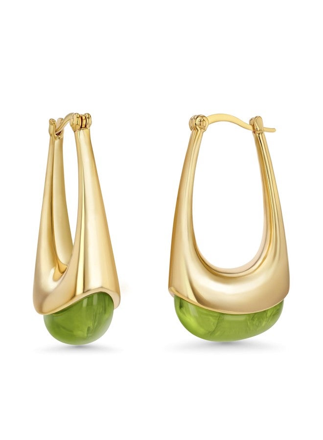 SNGIA Long Oval Chunky Dangle 18K gold plated Hoops with Colored Resin Gemstone Statement Earrings for Women by SNGIA, (Green, Brown, Blue, Pink, White, Cream), Bold Drop Handmade Exaggerated Irregular - Image 1