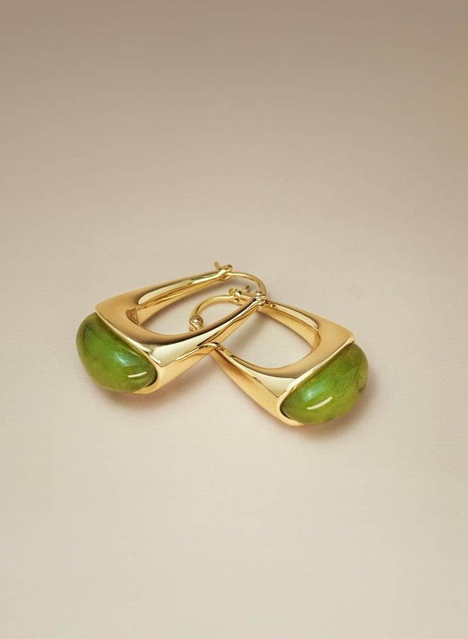 SNGIA Long Oval Chunky Dangle 18K gold plated Hoops with Colored Resin Gemstone Statement Earrings for Women by SNGIA, (Green, Brown, Blue, Pink, White, Cream), Bold Drop Handmade Exaggerated Irregular - Image 5