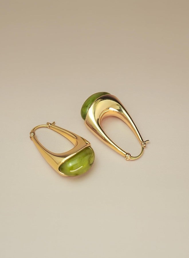 SNGIA Long Oval Chunky Dangle 18K gold plated Hoops with Colored Resin Gemstone Statement Earrings for Women by SNGIA, (Green, Brown, Blue, Pink, White, Cream), Bold Drop Handmade Exaggerated Irregular - Image 4