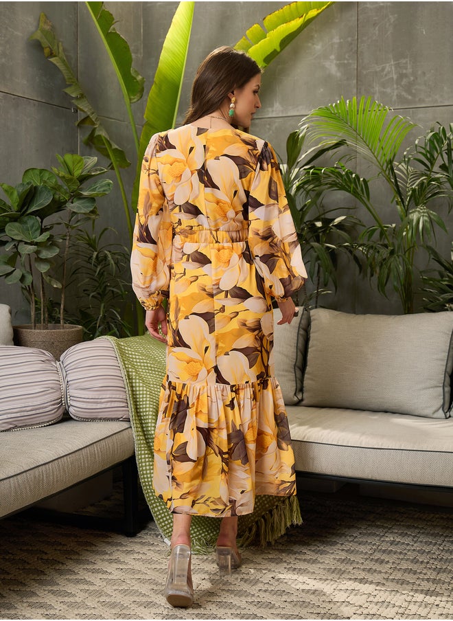 SASSAFRAS Floral Print Balloon Sleeve Maxi Dress  - Image 5