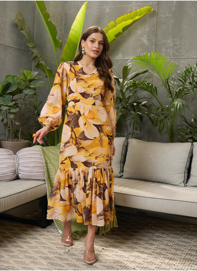 SASSAFRAS Floral Print Balloon Sleeve Maxi Dress  - Image 3