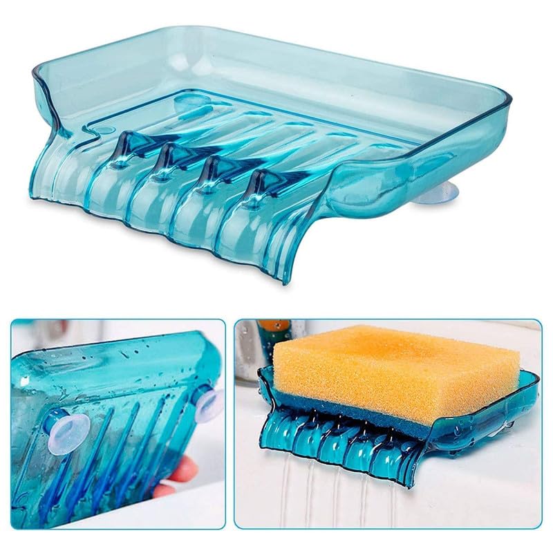 KISKY Soap Holder Tray Drain Draining Bath Shower Waterfall Soap Box Sink Sponge Drainage Soap Dish Holder Shelf Organizer Container with 2 Suckers Hollow Design (1Pcs) (Multicolor) - Image 2