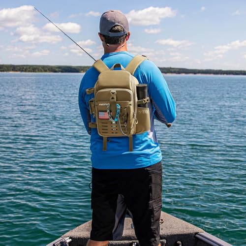 Piscifun Fishing Tackle Backpack with Rod Gear Holder Lightweight Outdoor WaterResistant Fishing Shoulder Storage Bag with Protective Rain Cover Khaki - Image 3