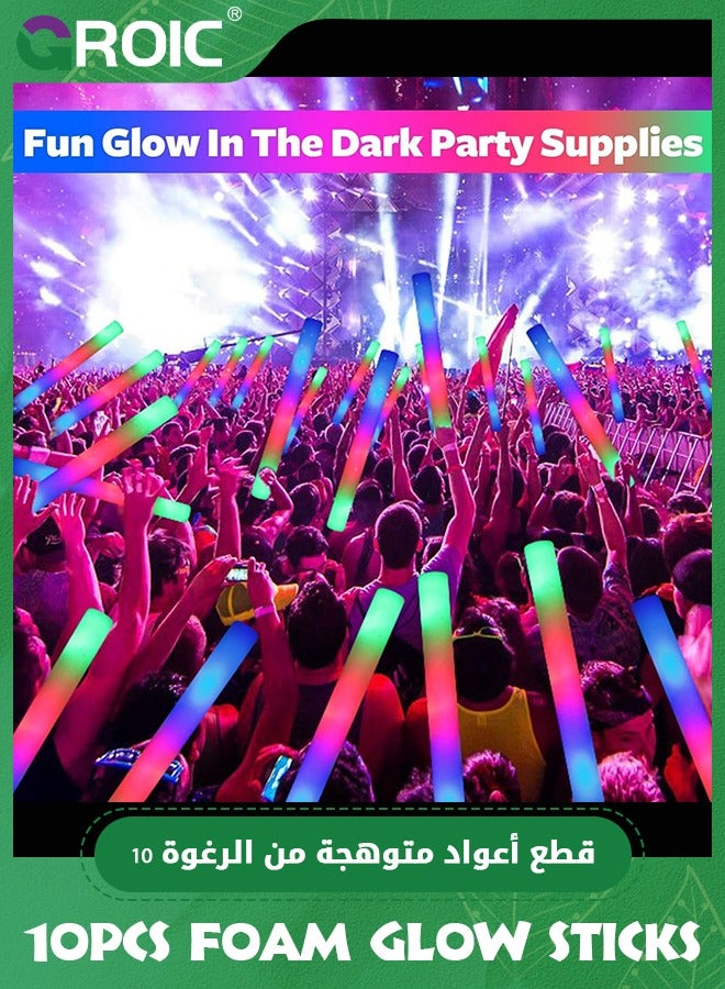 GROIC 10 PCS LED Foam Glow Sticks, Bulk Glow Sticks, Glow in the Dark Party Supplies with 3 Modes Colorful Flashing,Neon Party Favors Supplies for Glow Party, Birthday, Wedding, Concert - Image 2