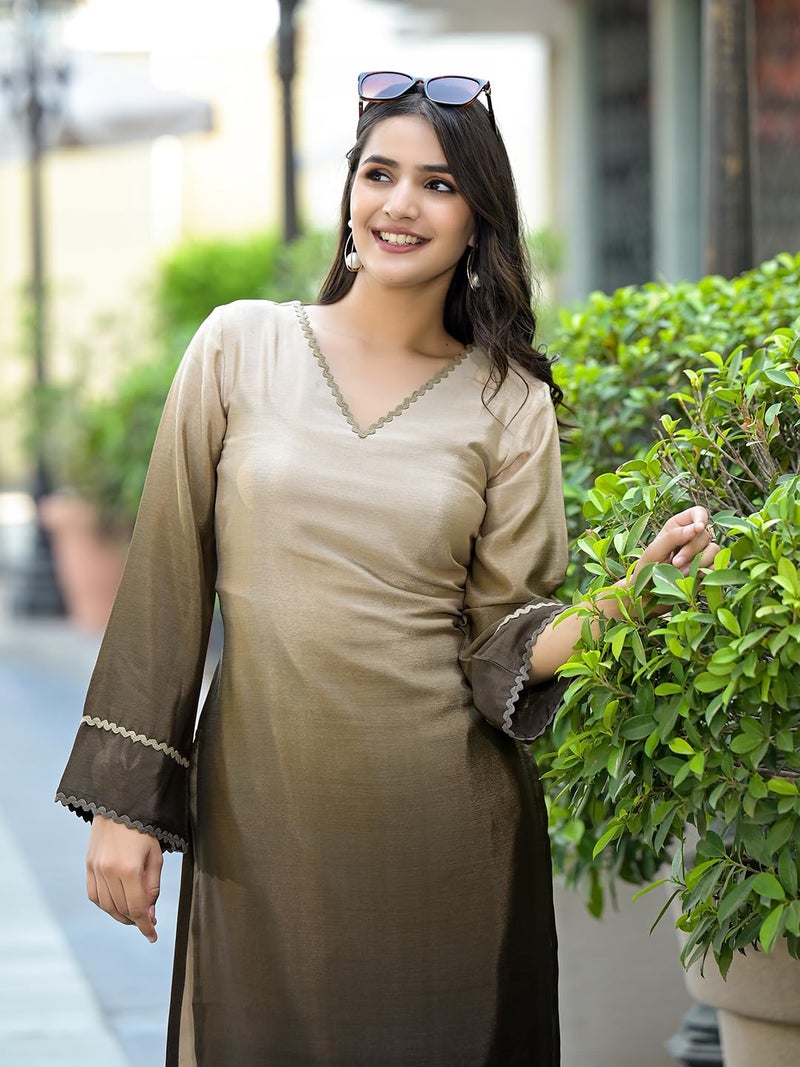 Varanga Women Ombre Olive A-Line Kurta Set - Image 5