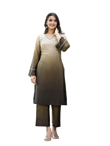 Varanga Women Ombre Olive A-Line Kurta Set - Image 1