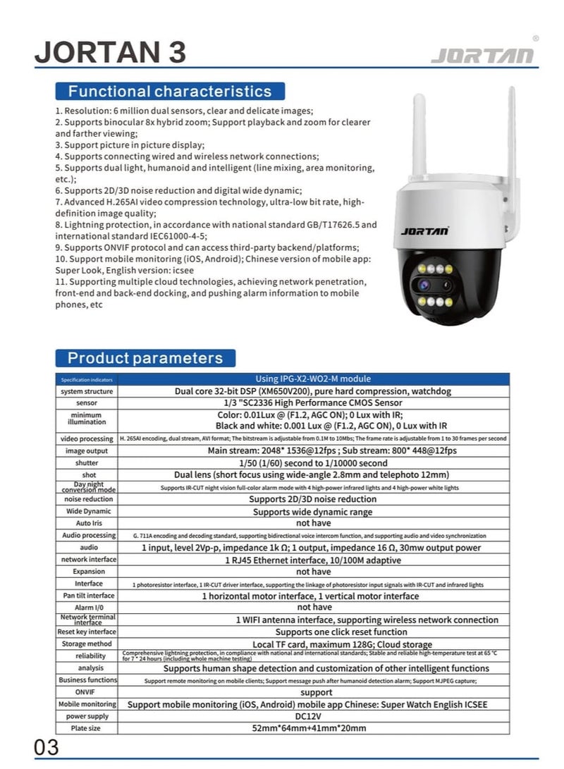 JORTAN 8MP Indoor Outdoor Wi-Fi Security Camera, Full Colour IR Night Vision, 2 way Talking, Motion Detection, Motion Tracking, PTZ Control, 24/7 surveillance Camera, - Image 3