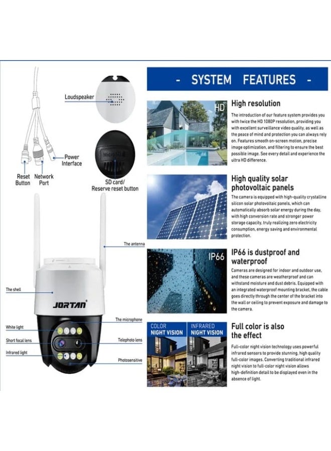 JORTAN 8MP Indoor Outdoor Wi-Fi Security Camera, Full Colour IR Night Vision, 2 way Talking, Motion Detection, Motion Tracking, PTZ Control, 24/7 surveillance Camera, - Image 2